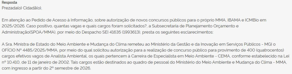 Concurso MMA: edital solicitado para Analista Ambiental