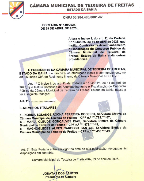 Quadro de vagas do último concurso Câmara Feira de Santana