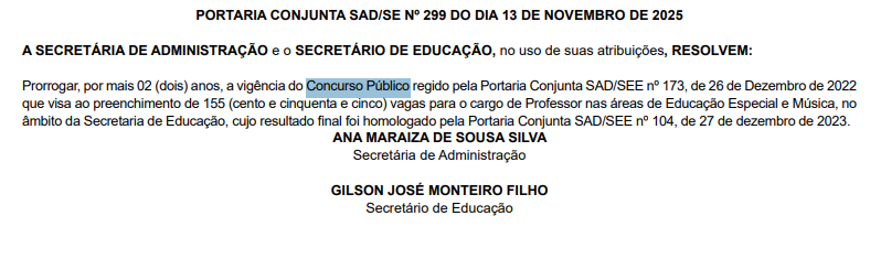 Validade do último edital prorrogada