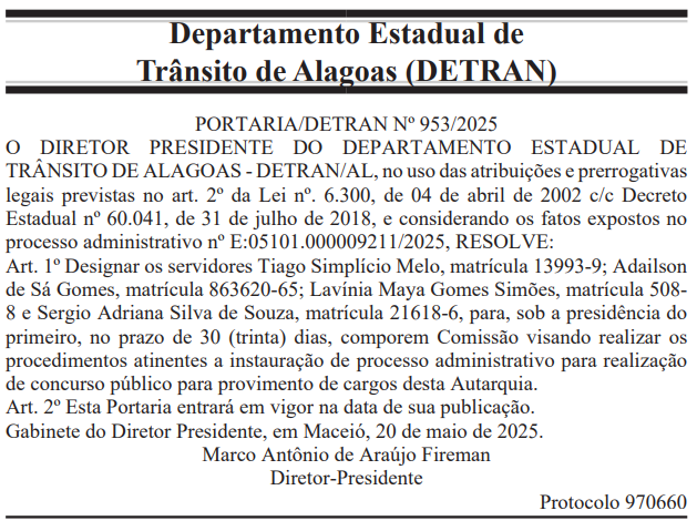 Membros da comissão do concurso Detran AL
