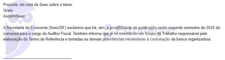 Secretaria confirma edital Sefaz DF no 2º semestre!