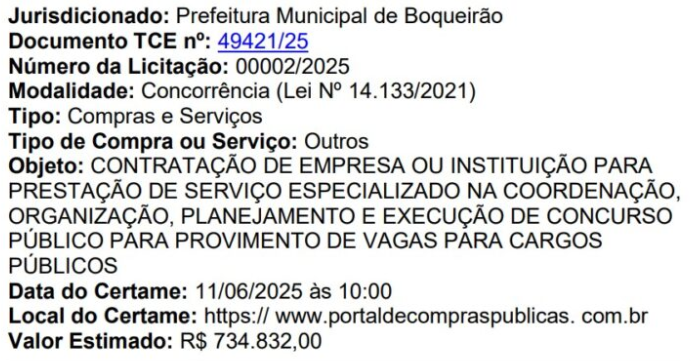 Concurso Boqueirão: banca em breve para novo edital
