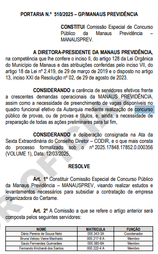 comissão concurso ManausPrev