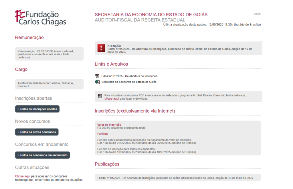 Quando começam as inscrições do concurso Sefaz GO?
