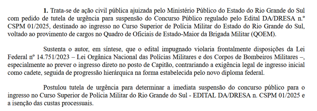 Justiça suspende concurso Brigada Militar RS para Oficial