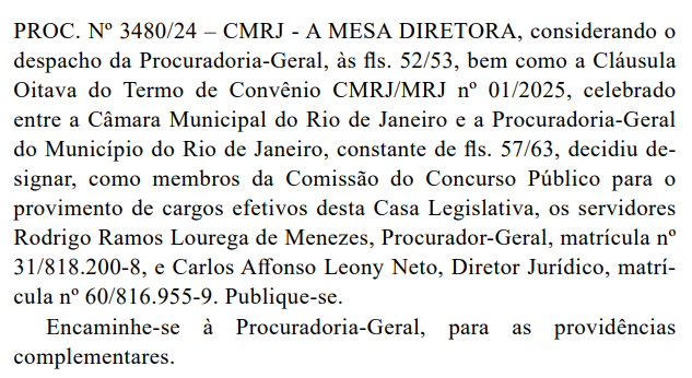 Comissão do concurso Câmara do Rio de Janeiro