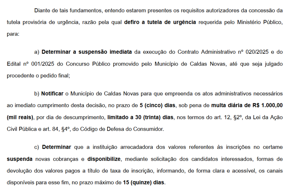 Concurso GCM Caldas Novas suspenso