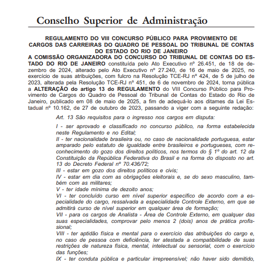 Concurso TCE RJ: regulamento atualizado para Auditor 