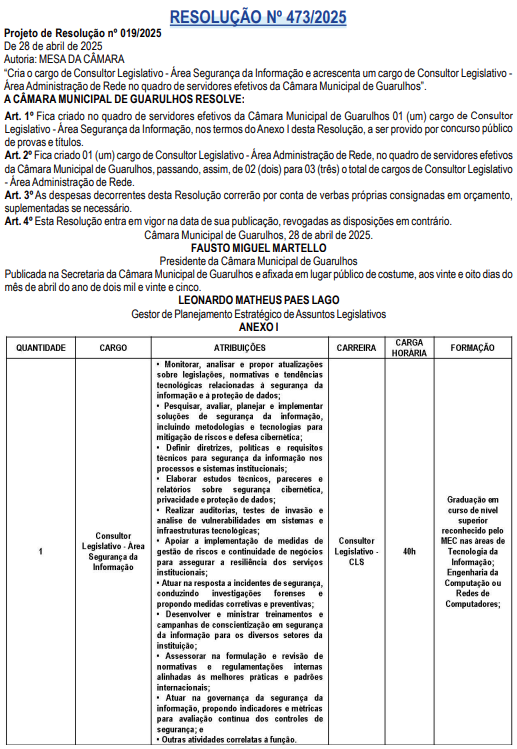 Criação de um cargo para Consultor Legislativo