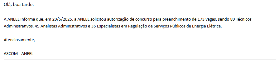 Concurso Aneel 2025 é solicitado com 173 vagas!