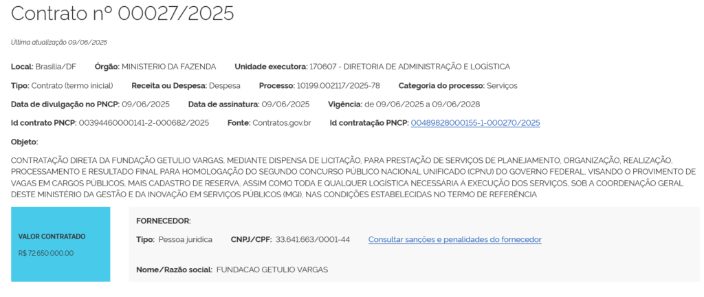 Contratação da FGV para organização do CNU 2025