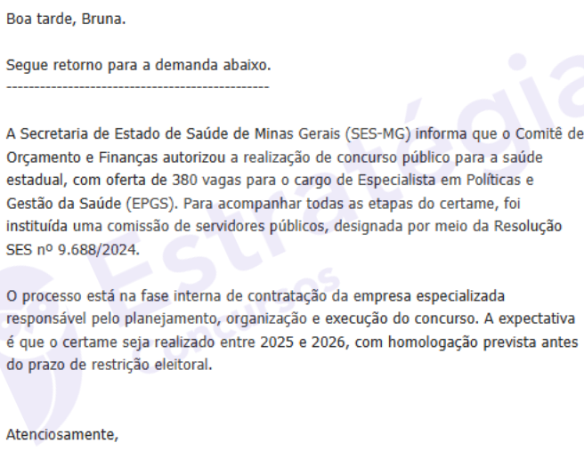 Concurso SES MG em fase de contratação da banca
