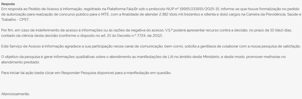 solicitação de concurso MTE em 2025