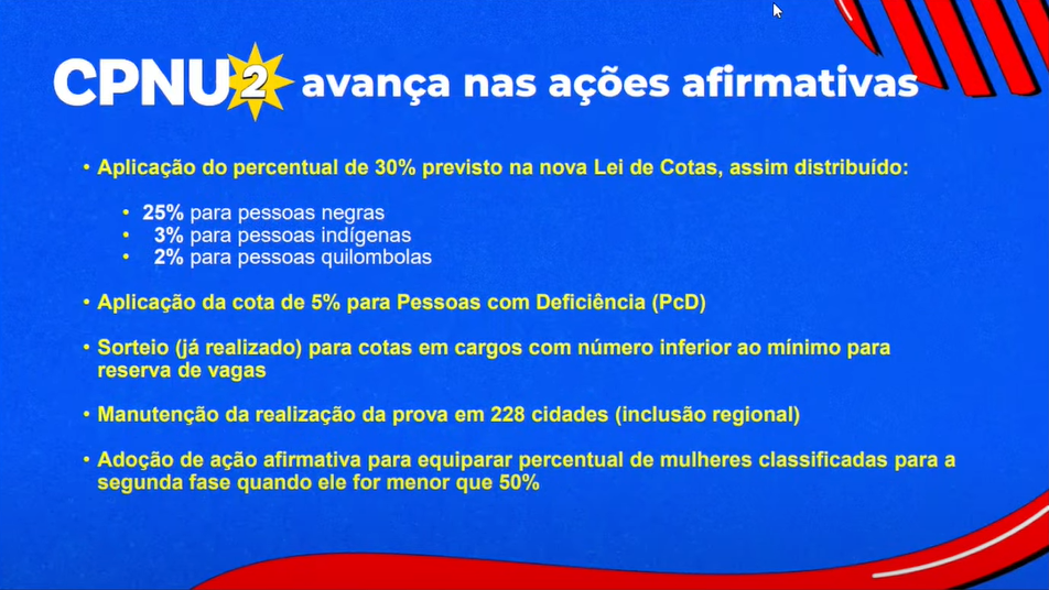 Informações sobre as vagas reservadas para cotas no CNU 2025