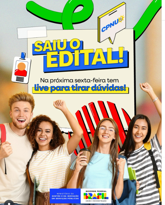 Quadro de informações que relata que o CNU 2025 terá live na próxima sexta (4)