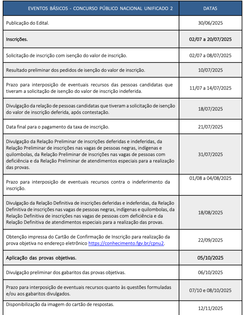 Calendário do concurso ENAP