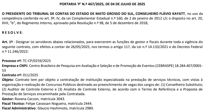 Concurso TCE MS 2025 tem fiscais de contrato definidos!