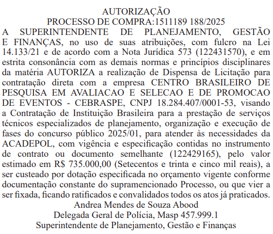 Cebraspe é a banca do concurso PCMG Administrativo