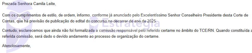 Concurso TCE RN: trâmites serão iniciados após definição da comissão
