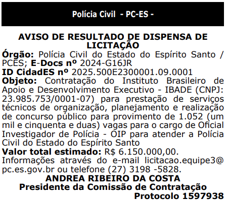 Dispensa de licitação confirma o IBADE como banca