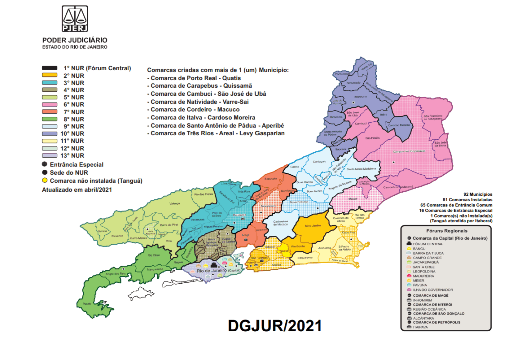 Mapa das comarcas do TJ RJ (2021)
