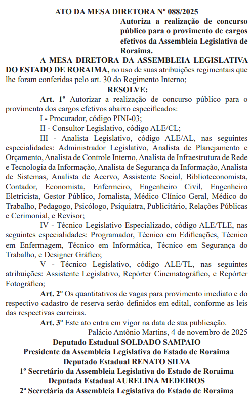 Concurso ALE RR autorizado