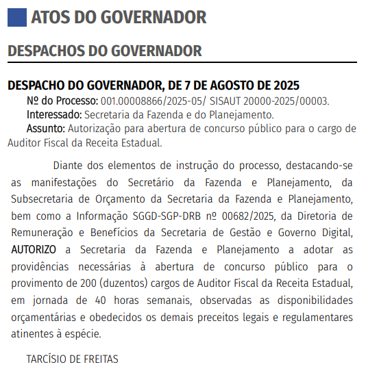 Concurso Sefaz SP Auditor Fiscal: AUTORIZADO; 200 vagas!