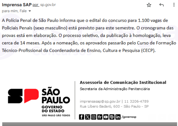 Edital do novo concurso Polícia Penal SP será publicado neste semestre