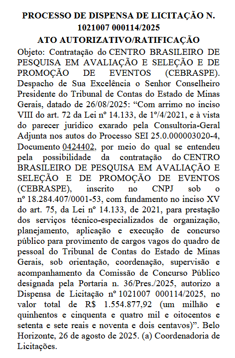 Concurso TCE MG: Cebraspe é a banca