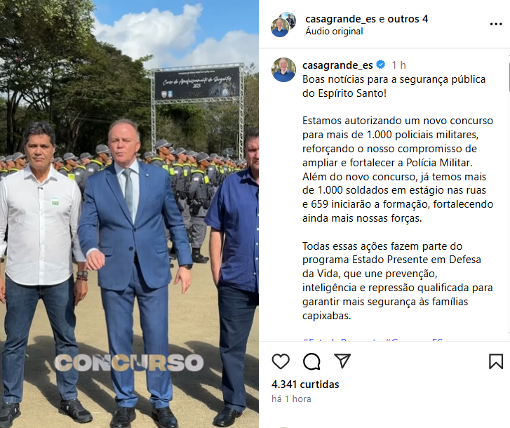 Governador Renato Casagrande confirma autorização para novo concurso PM ES