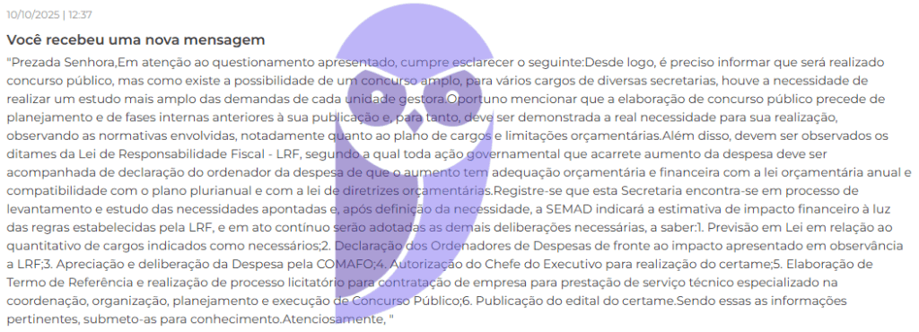 Resposta da ouvidoria ao Estratégia Concursos sobre o concurso Vila Velha ES