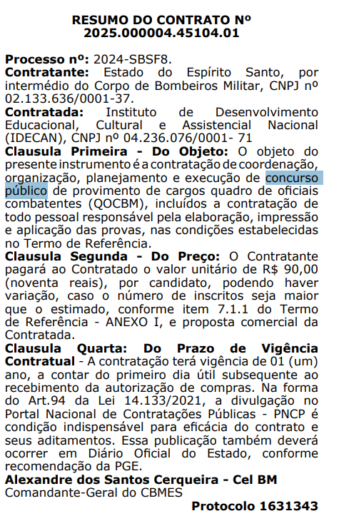 Idecan é oficialmente contratado como banca do concurso Bombeiros ES para Oficial