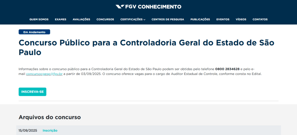 Inscrições do concurso CGE SP