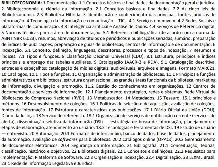 Conteúdo recente à disciplina de biblioteconomia (conhecimentos específicos) do concurso TCE MG