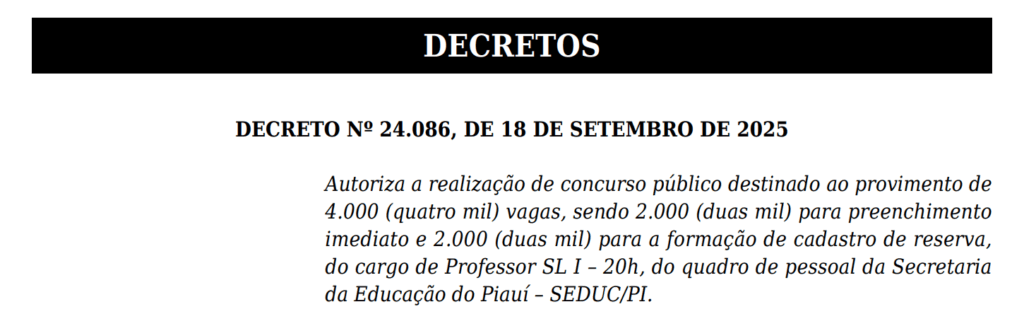 Nova seleção para Seduc PI autorizada