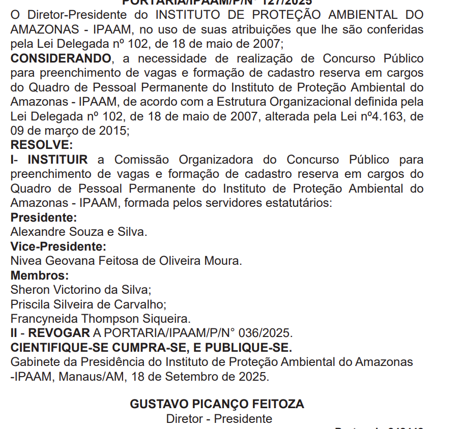 concurso IPAAM comissão formada