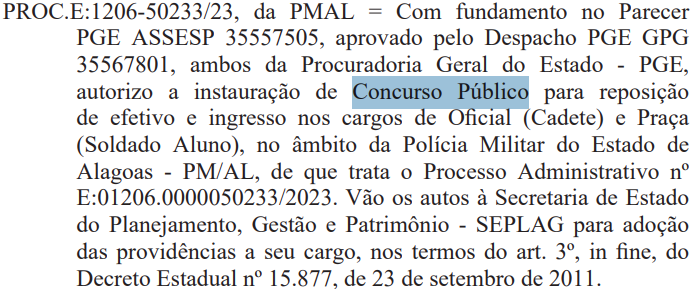 Concurso PM AL autorizado