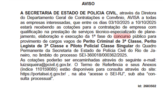 Convocação para as propostas das bancas do concurso PC RJ