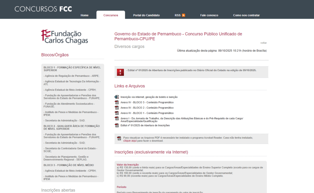 Inscrições do Concurso Unificado Pernambuco