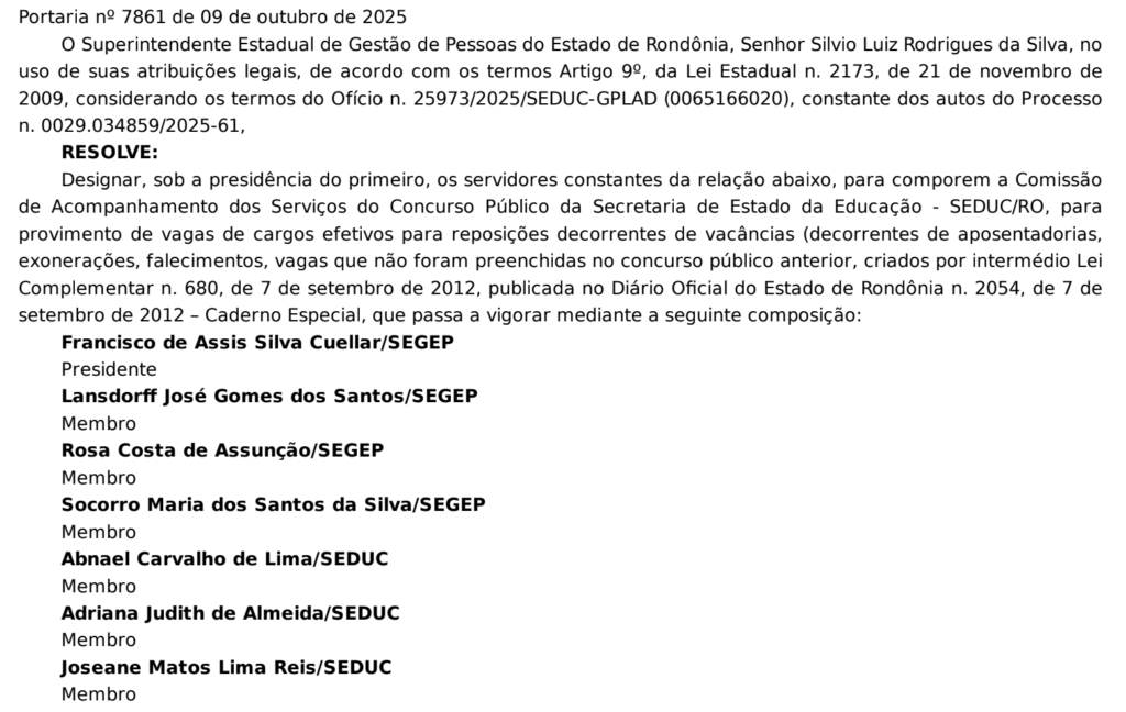 Comissão formada para o novo edital Seduc RO