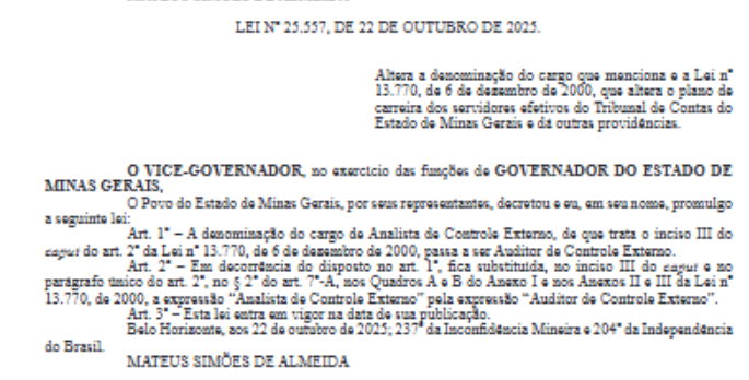 lei que altera nomenclatura do concurso TCE MG