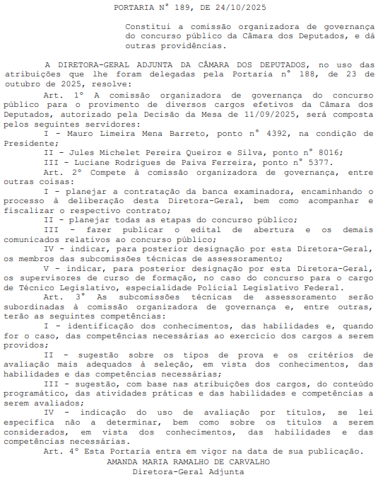 Membros da comissão do concurso Câmara dos Deputados