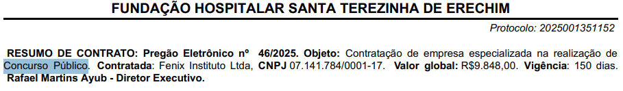 banca contratada concurso FHSTE RS