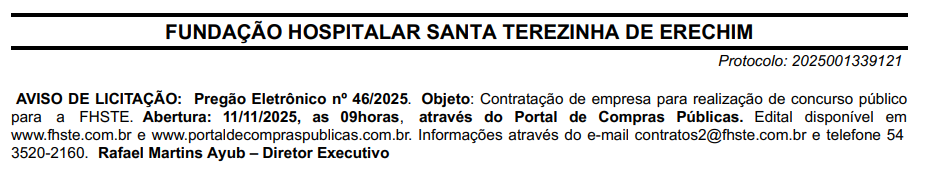Situação do concurso FHSTE RS