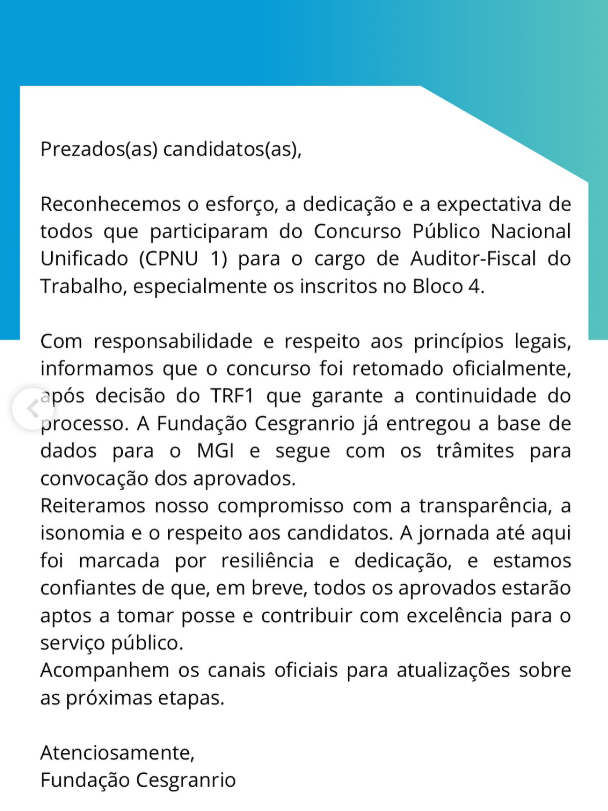 Concurso AFT: Cesgranrio confirma convocação de aprovados!