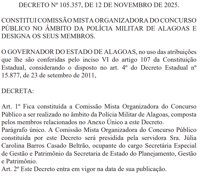 Comissão formada para o concurso Polícia Militar AL