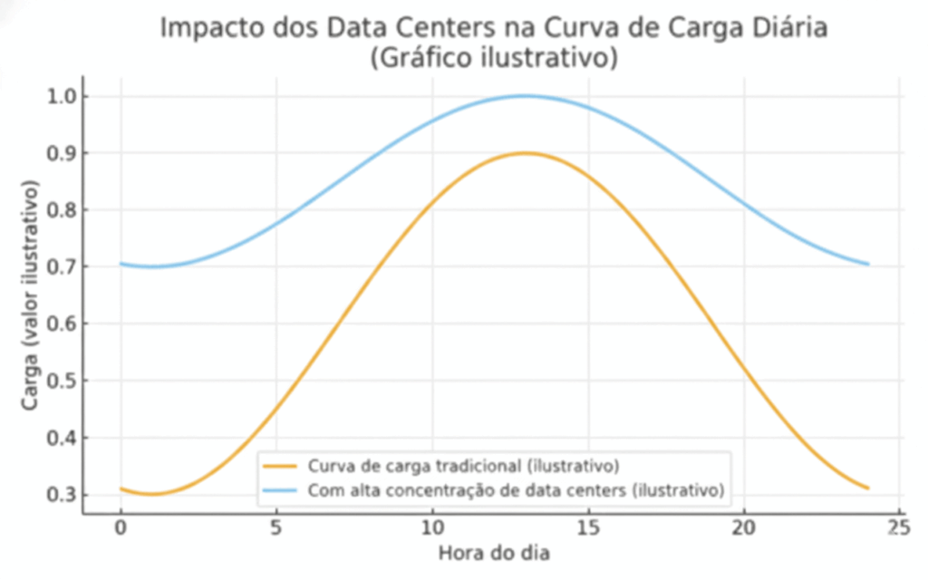 Gráfico ilustrativo do impacto dos Data Centers na Curva de Carga Diária 