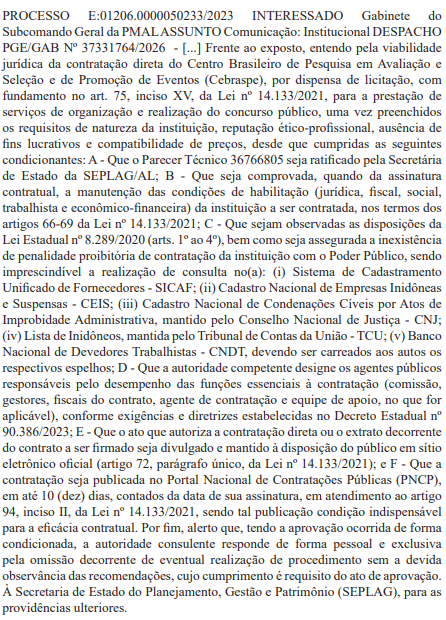 Cebraspe é a banca do concurso PM AL