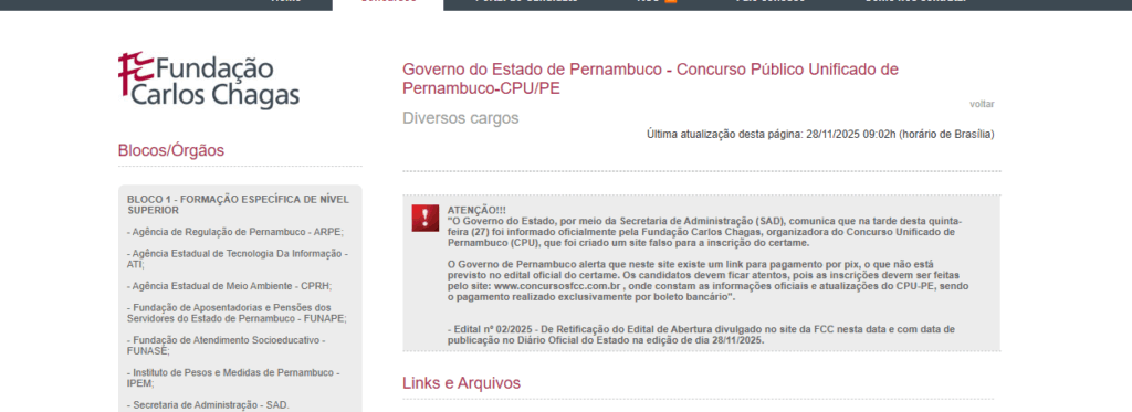 Inscrição do Concurso Unificado PE termina hoje (30)