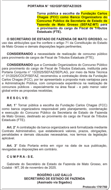 Concurso Sefaz MT: FCC é a banca!
